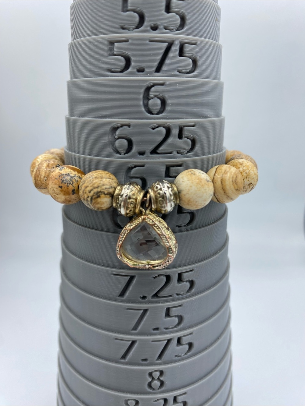 Beaded Picture Jasper Bracelet with Gold Teardrop Charm